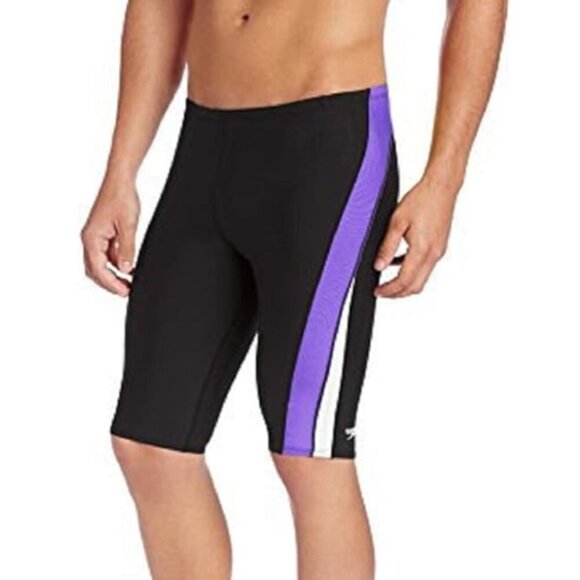 NEW Speedo Endurance + Launch Black/Purple Splice Jammer Swim Shorts Men SIZE 28 - Picture 1 of 5